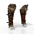 Ornate Medieval Leather Arm Guards Featuring Flame Shaped Decoration And Metallic Details
