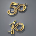 Golden Number 50th 10th Metallic Wall Decor with Gray Wall Background