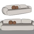 Light Colored Multi Person Sofa With Round Brown Pillows In Modern Design 3d model