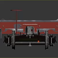 Red Flatbed Trailer with Wooden Deck and Metal Fixtures for Heavy Duty Transportation