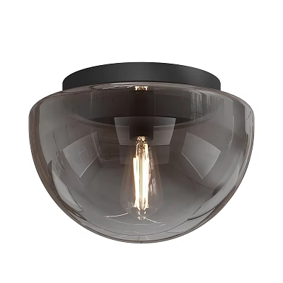 Modern Glass Shade Ceiling Light With Black Base Round Design and Vintage Bulb 3d model