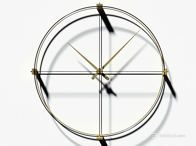 Minimalist Modern Circular Wall Clock With Metal Frame Golden Hands And Black Border 3d model 