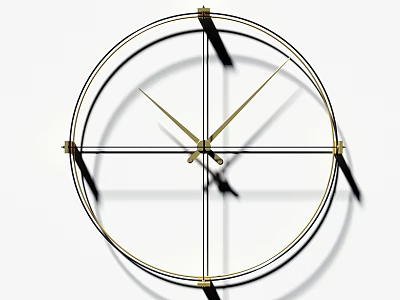 Minimalist Modern Circular Wall Clock With Metal Frame Golden Hands And Black Border 3d model