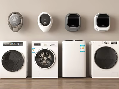 Various Modern Washing Machine Models Featuring Front Load Design and Control Units 3d model