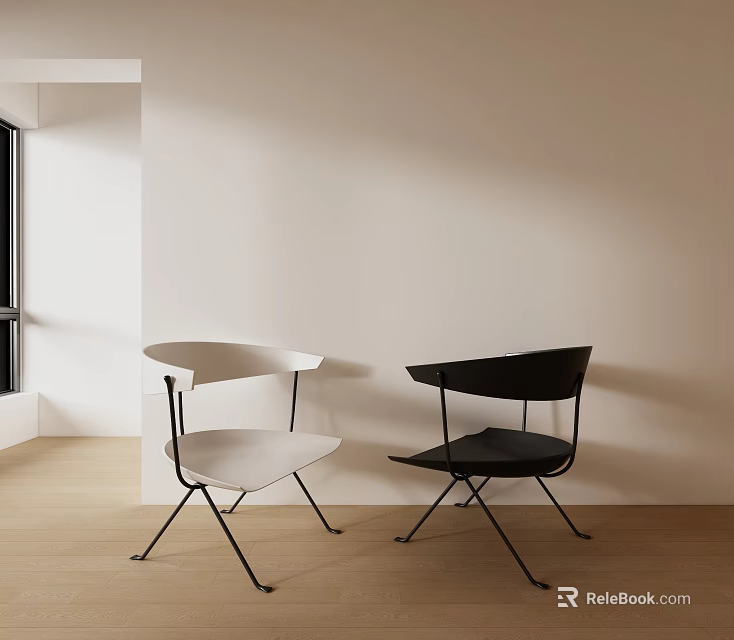 Modern Minimalist Leisure Chairs In Black And White With Metal Legs And Light Wall Background 3d model 