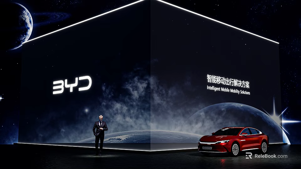 34C Innovative Intelligent Driving Mobility Solutions With Red Car And Global Tech 3d model 