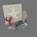 Natural Themed Decorative Ornament Set With Starfish Coral Crab And Wooden Backdrop