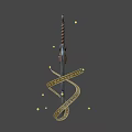 Decorative Ancient Sword With Golden Spiral Wrap And Carved Head Motif