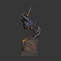 Mythical Warrior Character Wielding Double Axes On Flame Rock Base In Action Pose 3d model