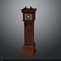 Red Wooden Grandfather Clock With Round Clock Face And Decorative Top