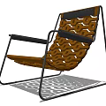 Brown Woven Lounge Chair With Black Metal Frame And Armrests