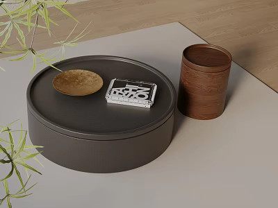 Round Black Coffee Table Combination With Gold Tray White Box Brown Cup And Green Plants 3d model