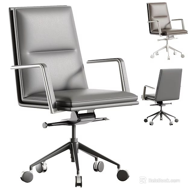 Modern Office Chair Leather Upholstered With Swivel Base Chrome Armrests And Rolling Casters 3d model 