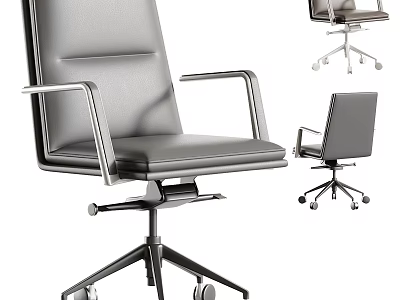 Modern Office Chair Leather Upholstered With Swivel Base Chrome Armrests And Rolling Casters 3d model