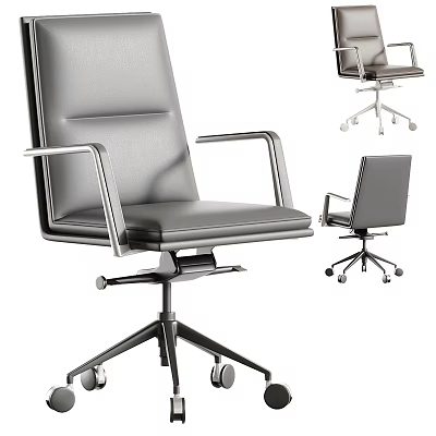 Modern Office Chair Leather Upholstered With Swivel Base Chrome Armrests And Rolling Casters 3d model