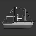 Wooden Boat With White Hull Black Trim Canopy Top And Side Flags