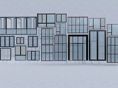 Various Glass Windows With Different Shapes Arranged On Modern Wall Design 3d model