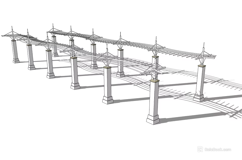 Outdoor Pergola Structure Design With Multiple Columns And Crossed Roof Frame 3d model 