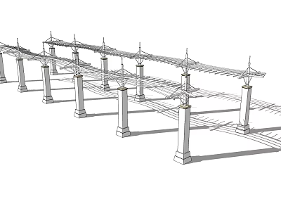 Outdoor Pergola Structure Design With Multiple Columns And Crossed Roof Frame 3d model