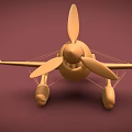 Vintage Airplane Model In Light Brown With Propeller On Dark Red Background