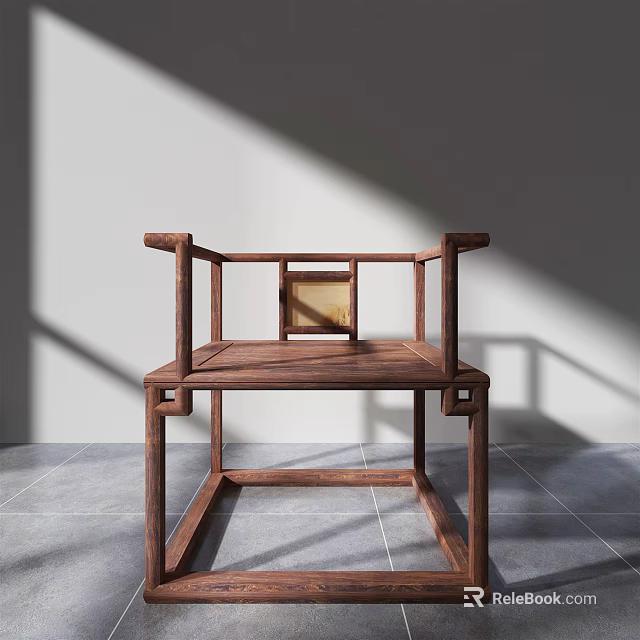 Solid Wood Chinese Style Leisure Chair With Simple Design Armrest And Backrest 3d model 