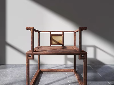 Solid Wood Chinese Style Leisure Chair With Simple Design Armrest And Backrest 3d model