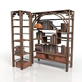 Traditional Chinese Wooden Bookshelf With Multiple Shelves And Decorative Items