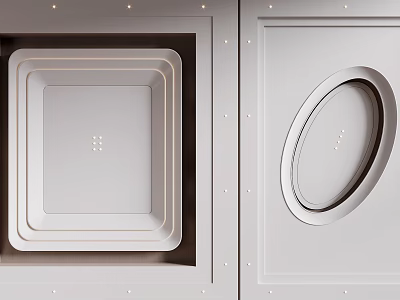 Modern Ceiling Design With Square And Oval Shaped Panels And Lights 3d model