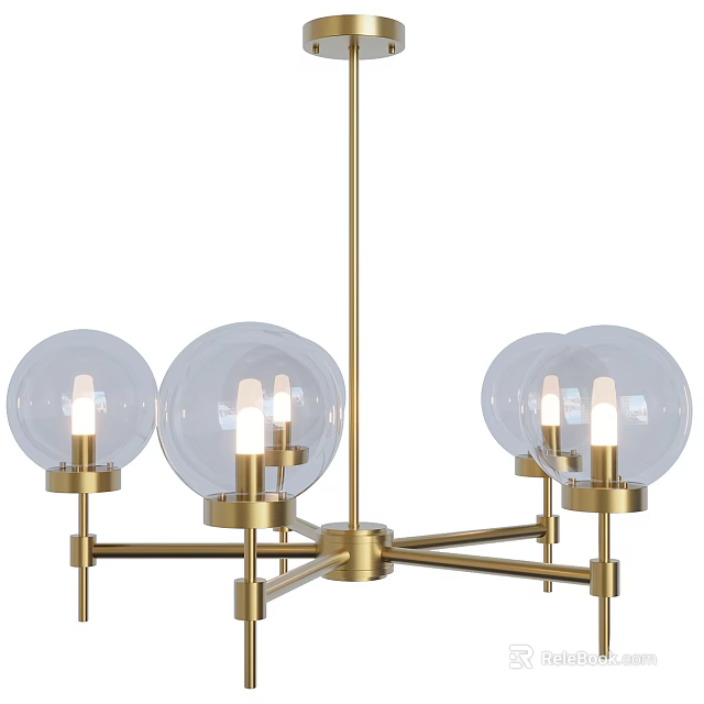 Modern Brass Chandelier With Transparent Glass Globes And Elegant Metal Frame 3d model 