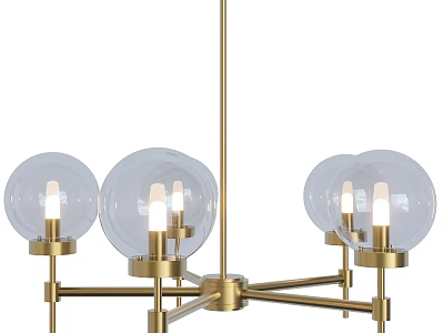 Modern Brass Chandelier With Transparent Glass Globes And Elegant Metal Frame 3d model