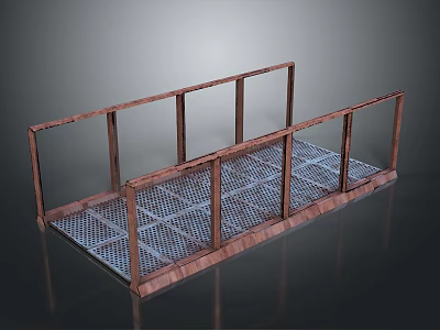 Outdoor Garden Patio Platform With Brown Metal Frame And Grid Mesh Floor 3d model