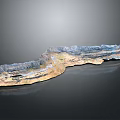 Realistic 3D Terrain Model Showcasing Mountain Landscape Layered Blue Brown Yellow Colors And Detailed Features