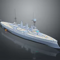 Detailed Historical Warship 3D Model With Turrets Smokestacks Antennas And Reflective Surface