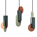 Modern Geometric Pendant Lights With Copper Gray Green Circular Elements Hanging 3d model