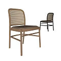 Minimalist Modern Dining Chairs With Rattan Backrest And Upholstered Seat In Wooden Black Frame