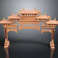 Traditional Chinese Wooden Archway With Multiple Curved Roofs And Carved Details