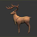 3D Animated Deer Character With Large Antlers Orange And White Standing Pose 3d model
