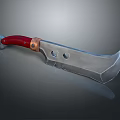Curved Metal Weapon With Red Handle Copper Accents And Double Holes Design