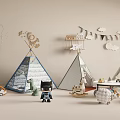 Kids Teepee Play Tents With Dinosaur Toys Stuffed Animals And Cloud Decorations