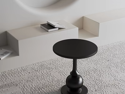 Black Round Side Table with Spherical Base in White Room Near Books on Shelves 3d model