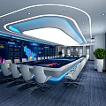 High Tech Conference Room With Large Digital Screens Modern Table Chairs And LED Lighting