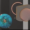 Contemporary Wall Decor Featuring Blue Circular Gold Center Square Illuminated Panel and Glowing Ring 3d model