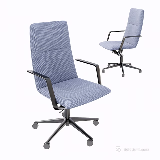 Modern Office Chair With Blue Fabric Seat Black Armrests And Metal Wheels 3d model 