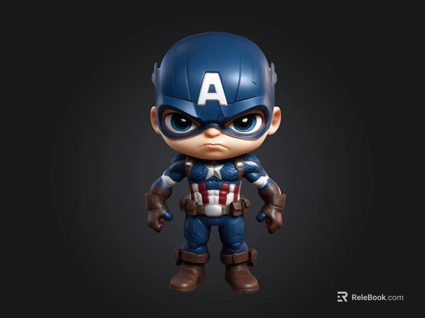 Cute Captain America Action Figure With Blue Helmet Red Blue Uniform And Brown Boots 3d model 