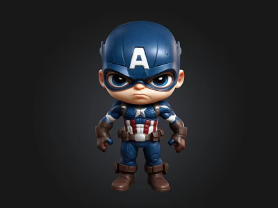 Cute Captain America Action Figure With Blue Helmet Red Blue Uniform And Brown Boots 3d model