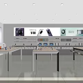 Modern Mall Electronics Store With Large Screen Displays Product Shelves And Tables