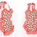 Cute Red And White Strawberry Pattern Aprons With Halter Neck And Lace Trim