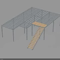 Modern Metal Grid Frame Structure With Lattice Roof And Wooden Staircase Design
