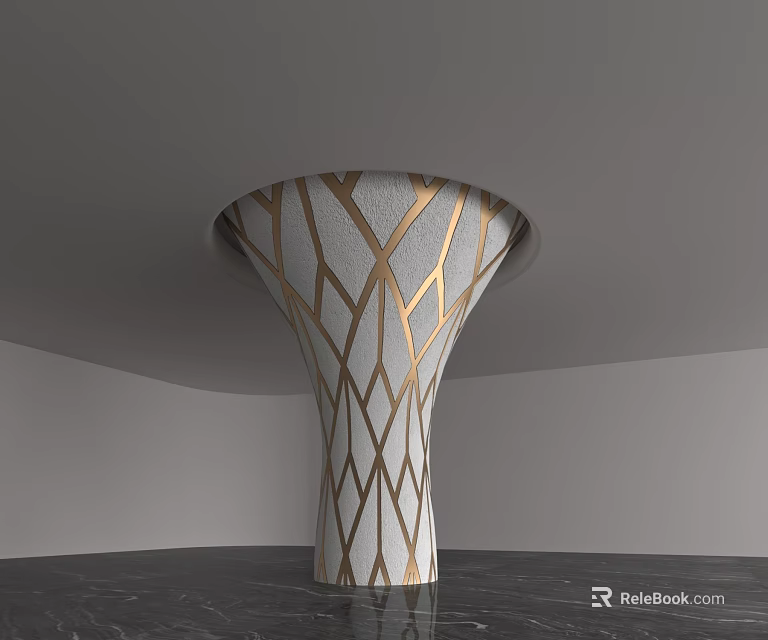 Elegant Modern Column With Diamond Pattern And Gold Lines In Interior Design 3d model 