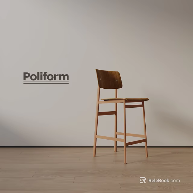 Poliform Wooden Bar Stool In Modern Interior With Light Colored Wall And Wooden Floor 3d model 